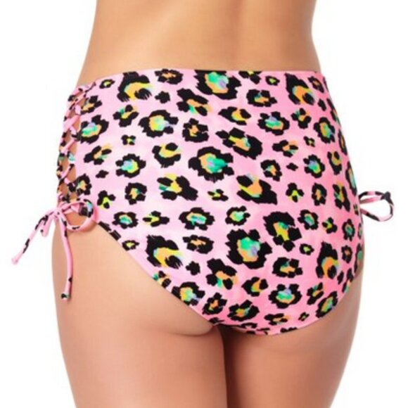 California Waves High Waist Swim Bikini Lace Up Sides Animal Juniors Large - Picture 3 of 14